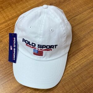 Polo by Ralph Lauren White Polo Sport Embroidered Cap with Red & Blue Flag